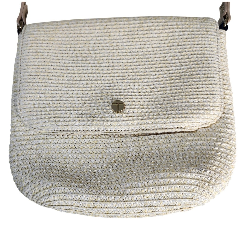 Talbots Woven Paper Straw Crossbody Bag Cream Tan Small Spring Summer Coastal